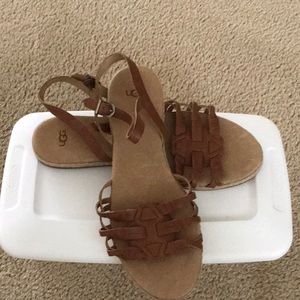 UGG-New Flat brown leather Larisa Gladiator sandal. Size 10